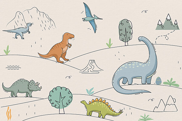 Un dibujo de dinosaurios y montañas Un dibujo de dinosaurios y montañas