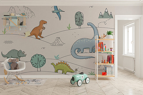 Un dibujo de dinosaurios y montañas Un dibujo de dinosaurios y montañas