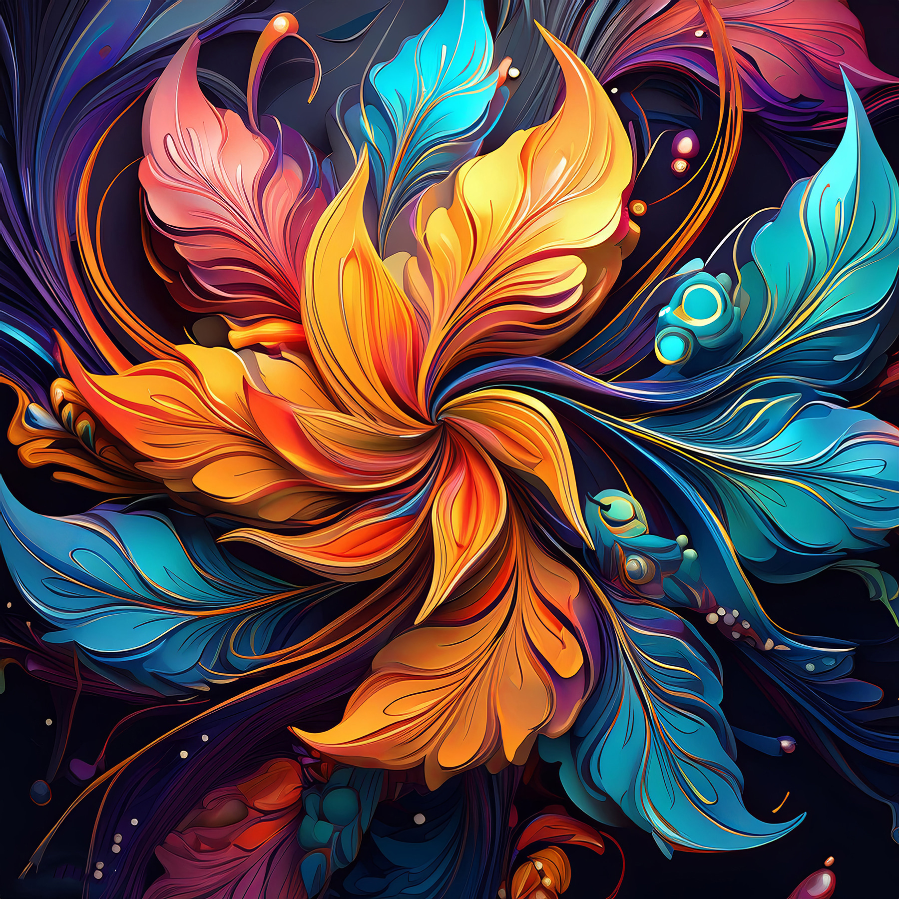 A colorful flower with leaves