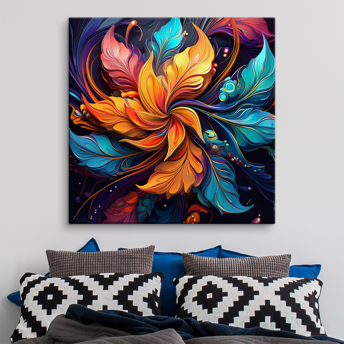 A colorful flower with leaves