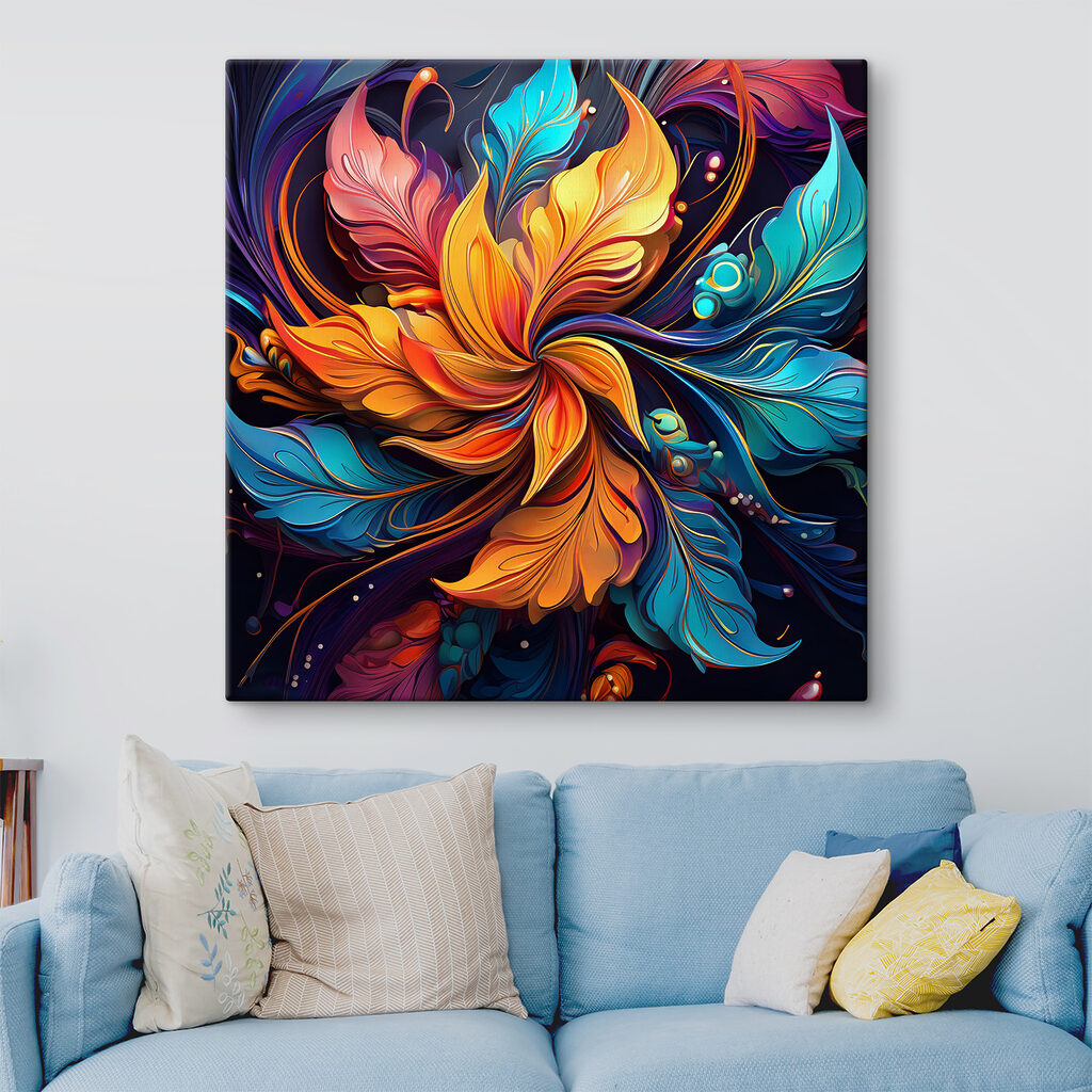 A colorful flower with leaves