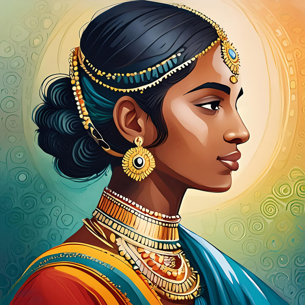 A woman with a necklace and earrings A woman with a necklace and earrings