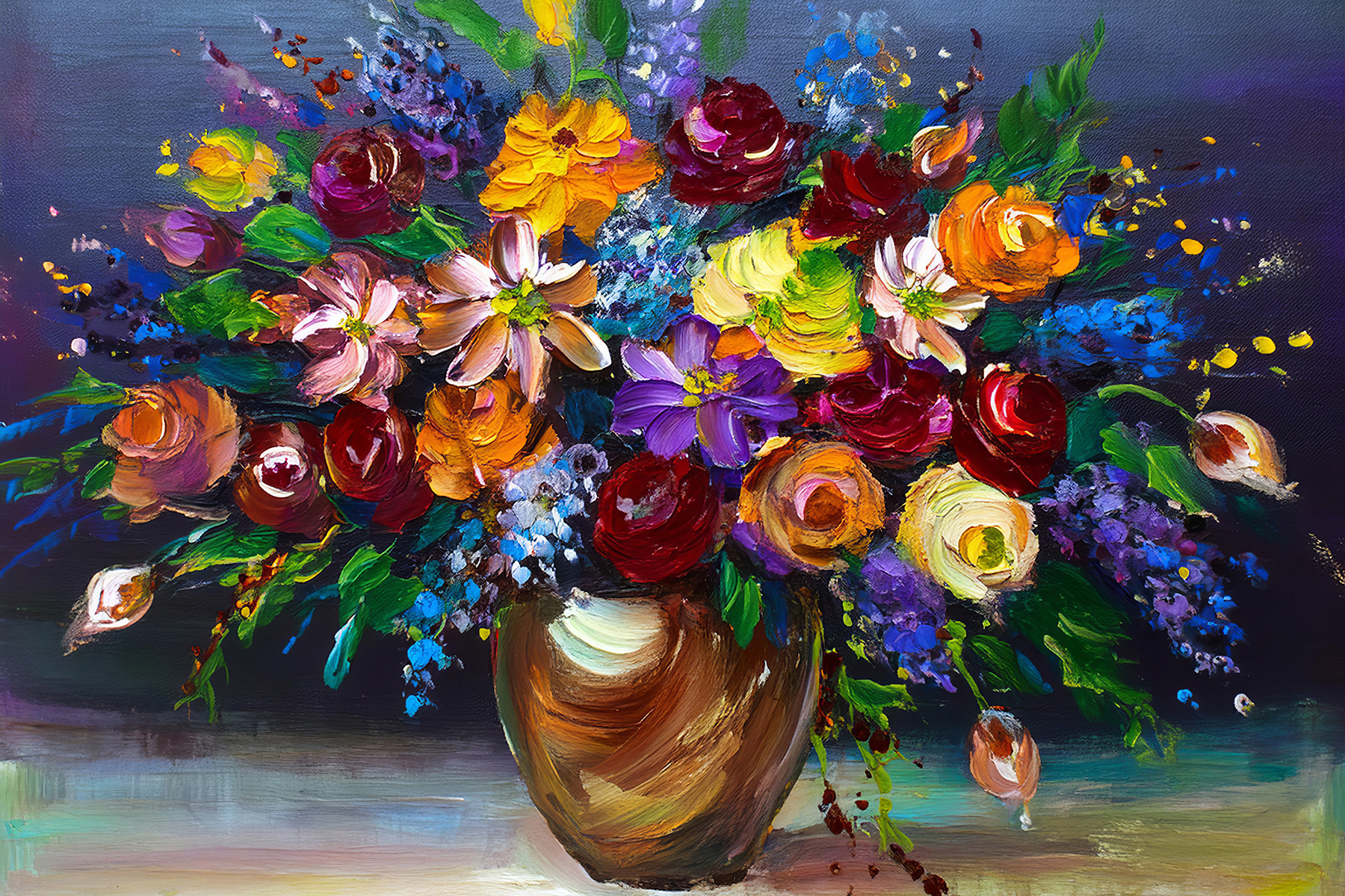 A painting of flowers in a vase A painting of flowers in a vase