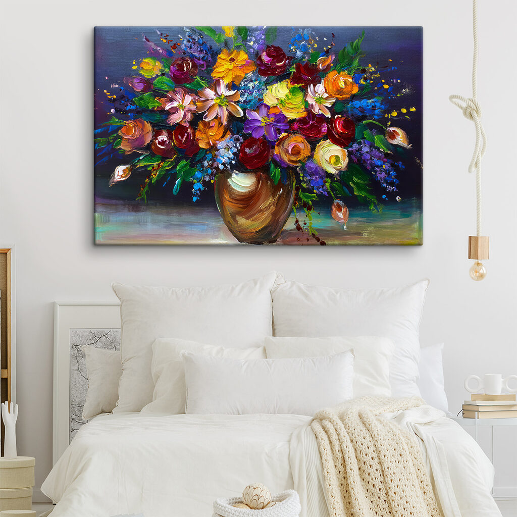 A painting of flowers in a vase A painting of flowers in a vase