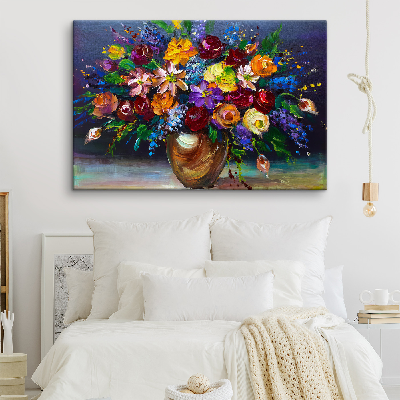 A painting of flowers in a vase A painting of flowers in a vase