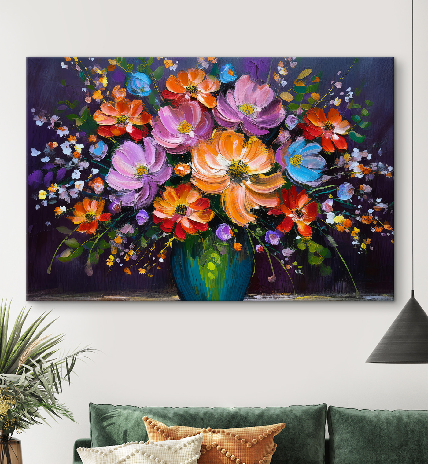 A painting of flowers in a vase A painting of flowers in a vase