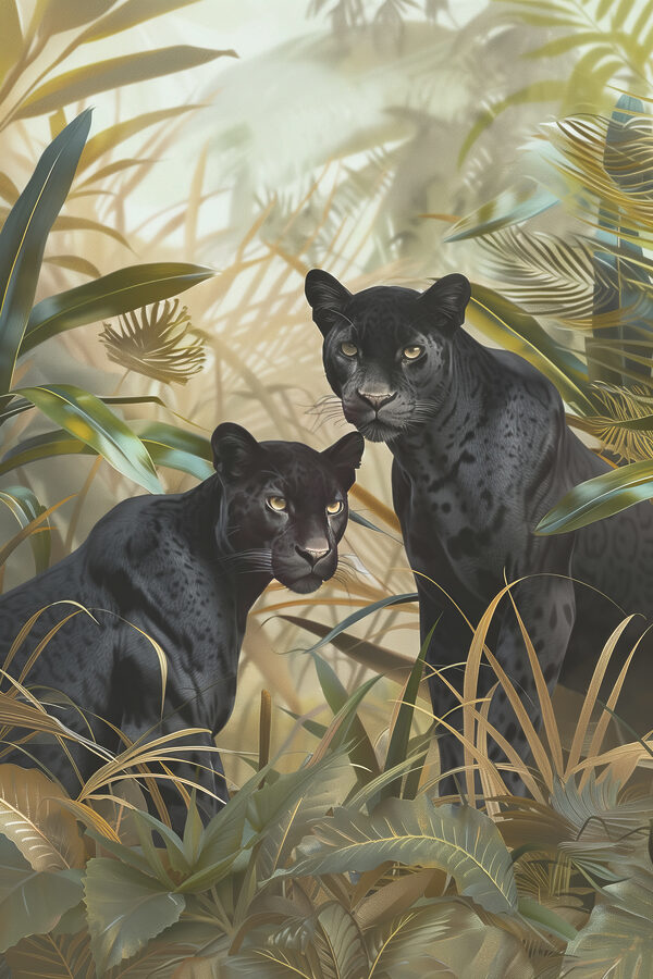 Two black tigers in the jungle Two black tigers in the jungle