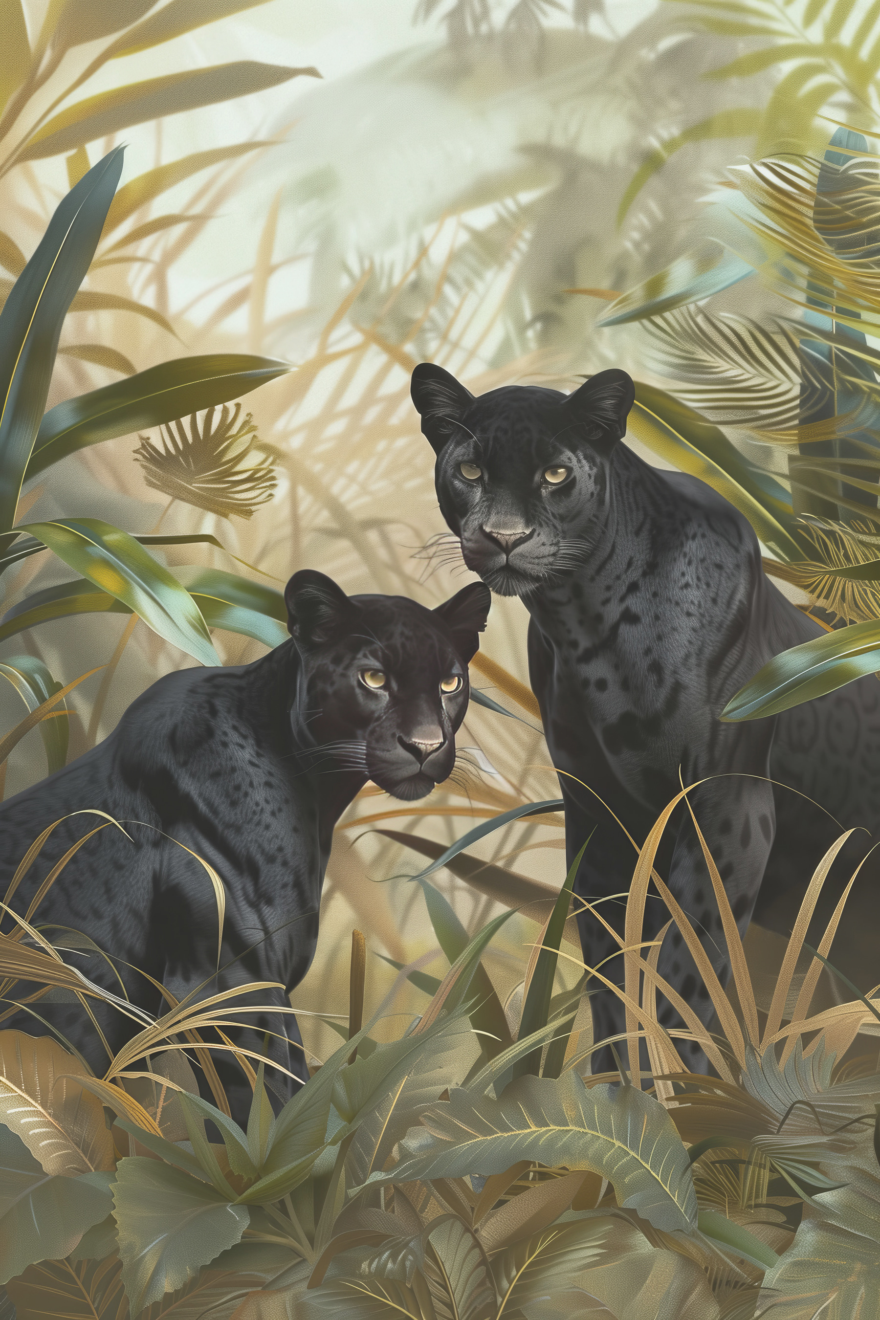 Two black tigers in the jungle Two black tigers in the jungle