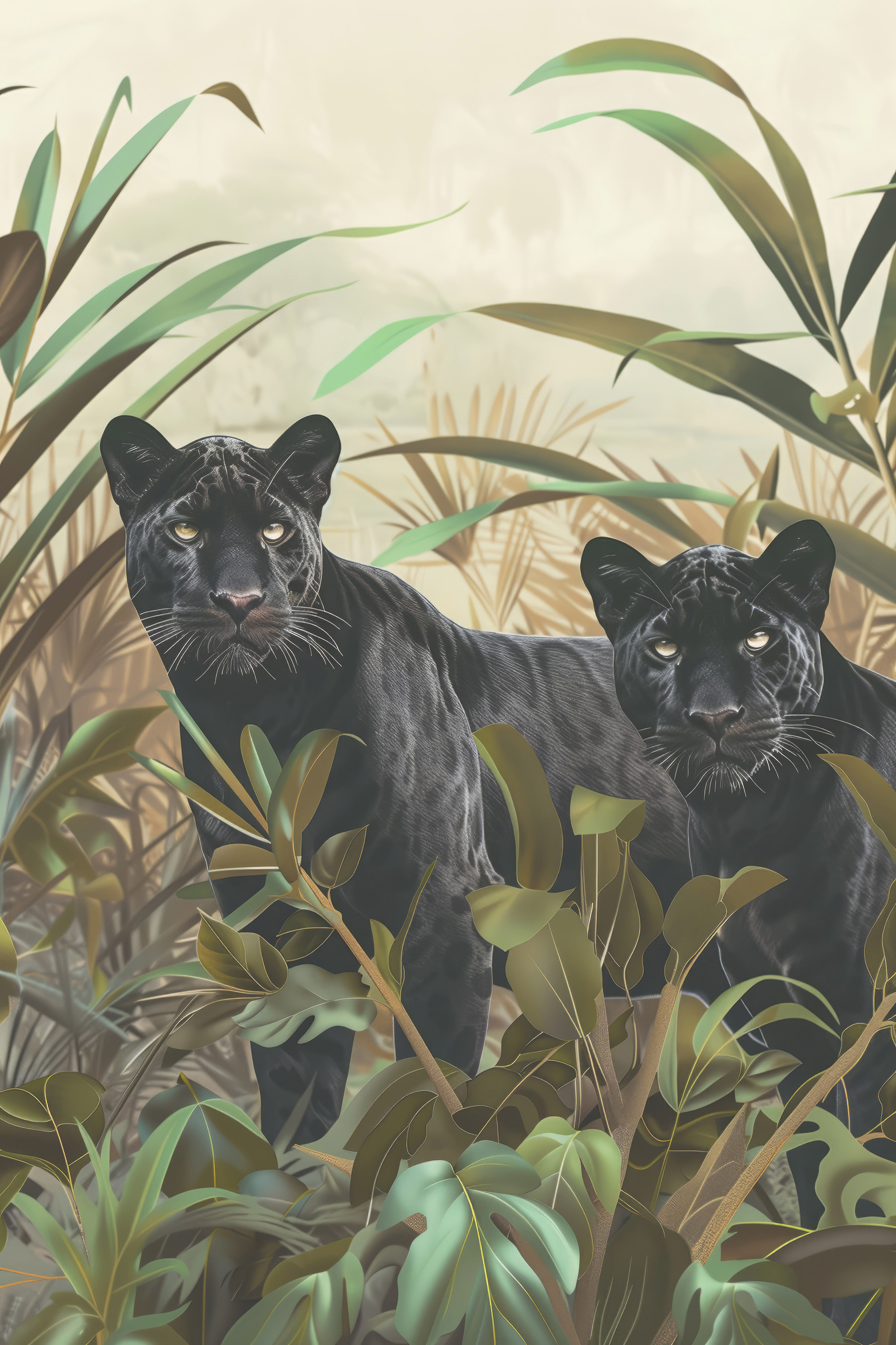 Two black tigers in the jungle Two black tigers in the jungle
