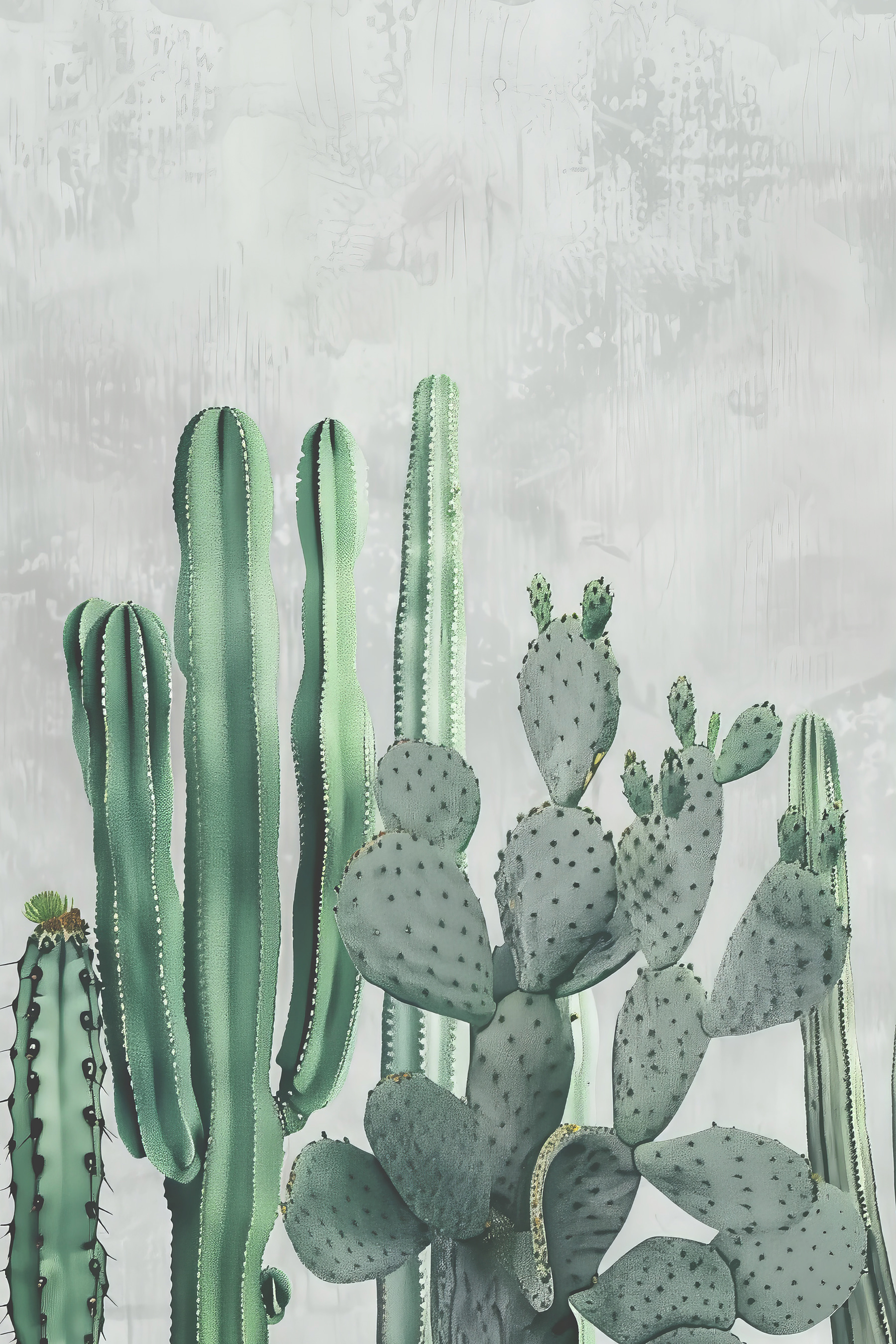 A group of cactuses in a row A group of cactuses in a row