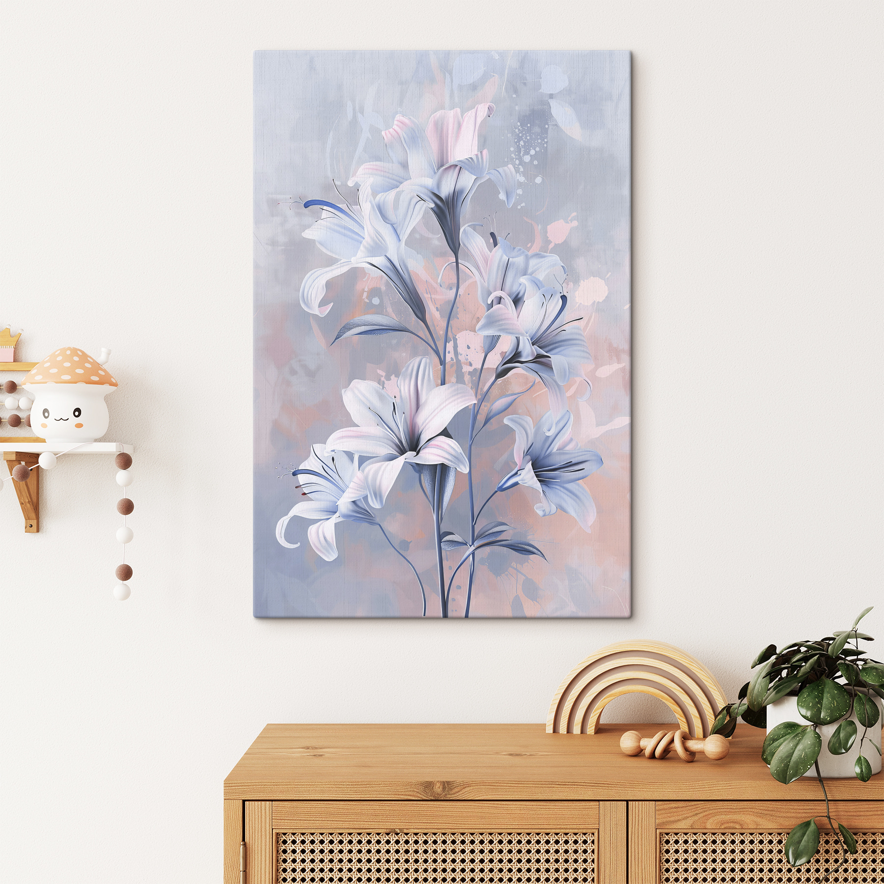 A painting of flowers on a wall A painting of flowers on a wall