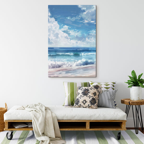 A beach with waves and clouds