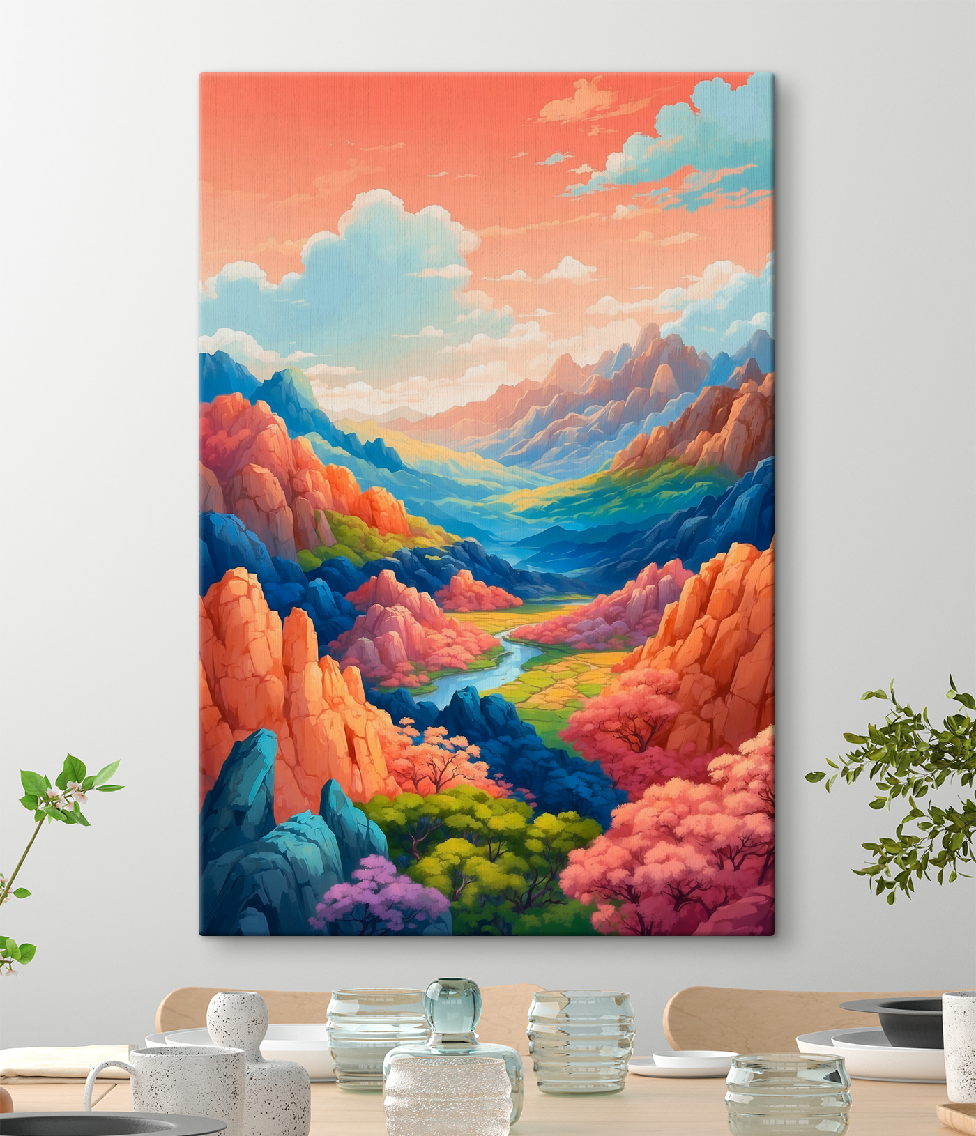 A landscape of mountains and a river A landscape of mountains and a river