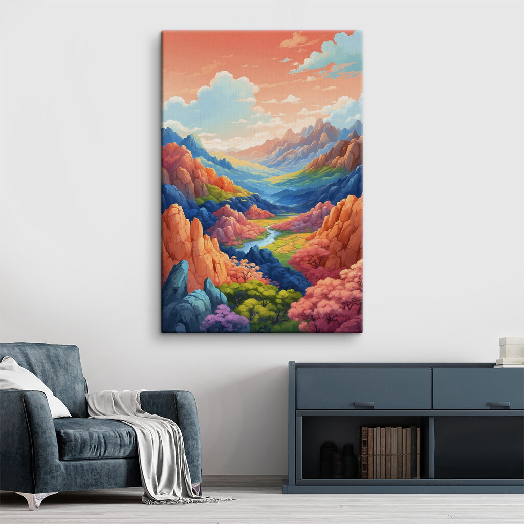 A landscape of mountains and a river A landscape of mountains and a river
