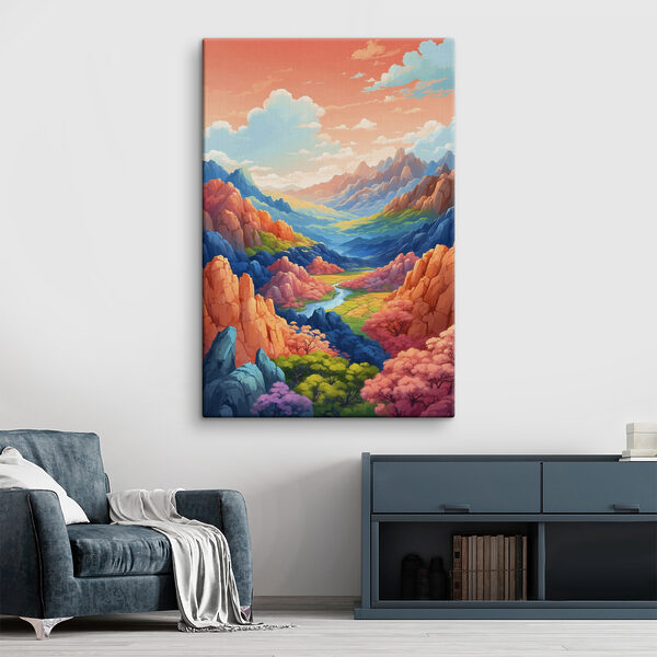A landscape of mountains and a river A landscape of mountains and a river