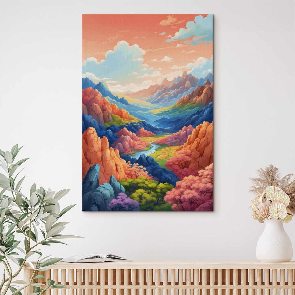 A landscape of mountains and a river A landscape of mountains and a river