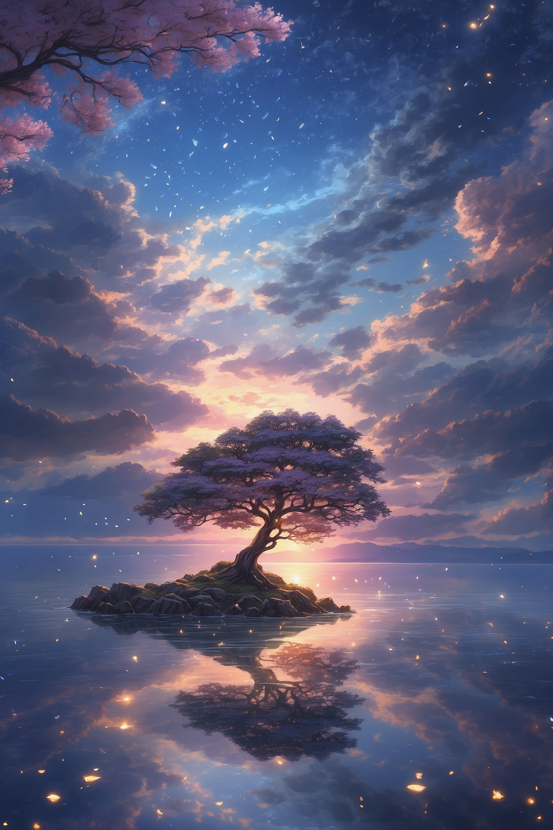 A tree on a small island in water