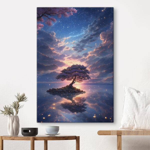 A tree on a small island in water