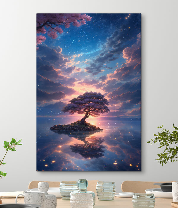 A tree on a small island in water