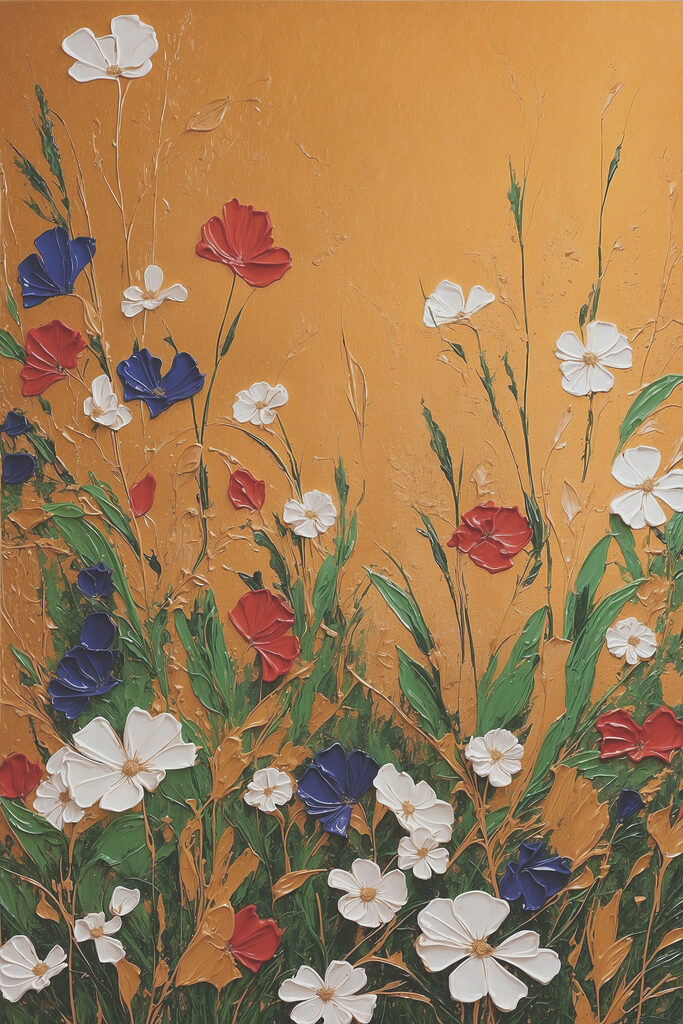 A painting of flowers on a wall A painting of flowers on a wall