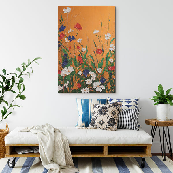 A painting of flowers on a wall A painting of flowers on a wall