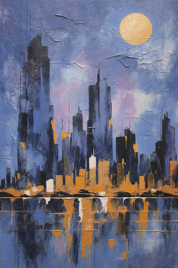 A painting of a city skyline