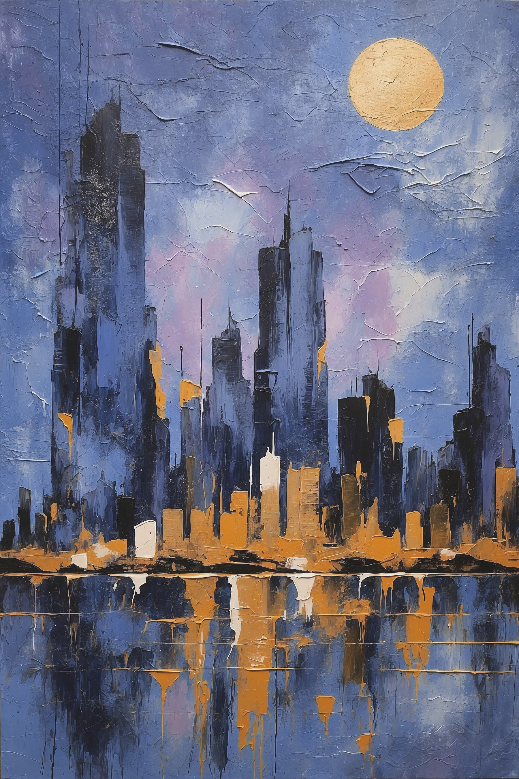 A painting of a city skyline