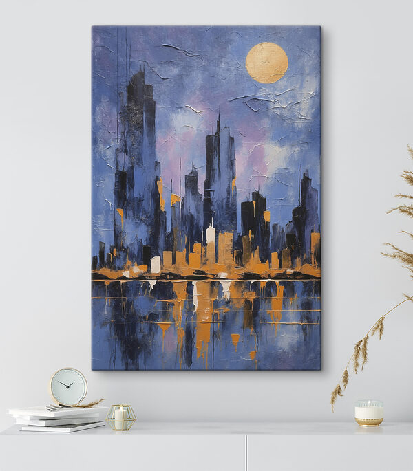 A painting of a city skyline