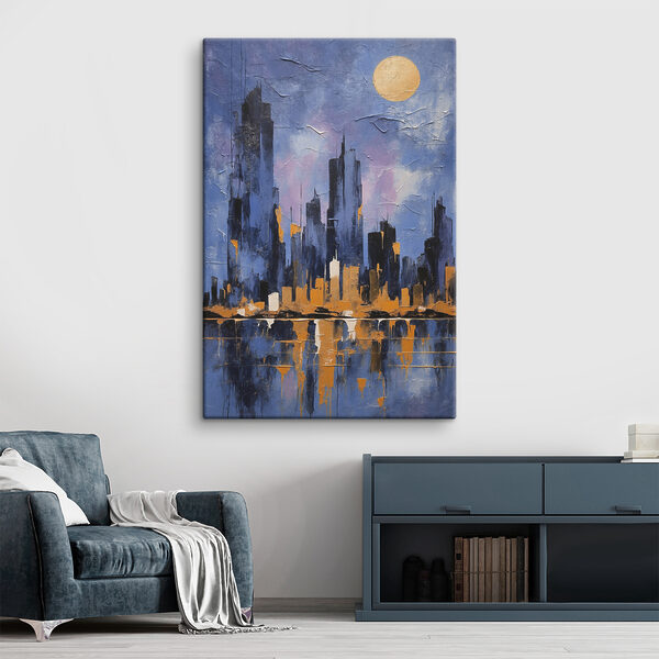 A painting of a city skyline