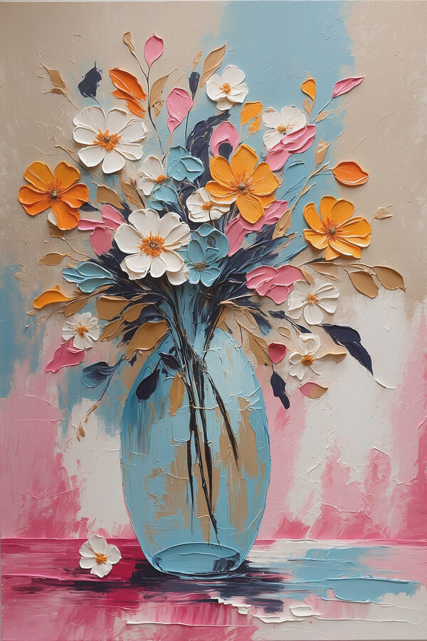 A painting of flowers in a vase A painting of flowers in a vase
