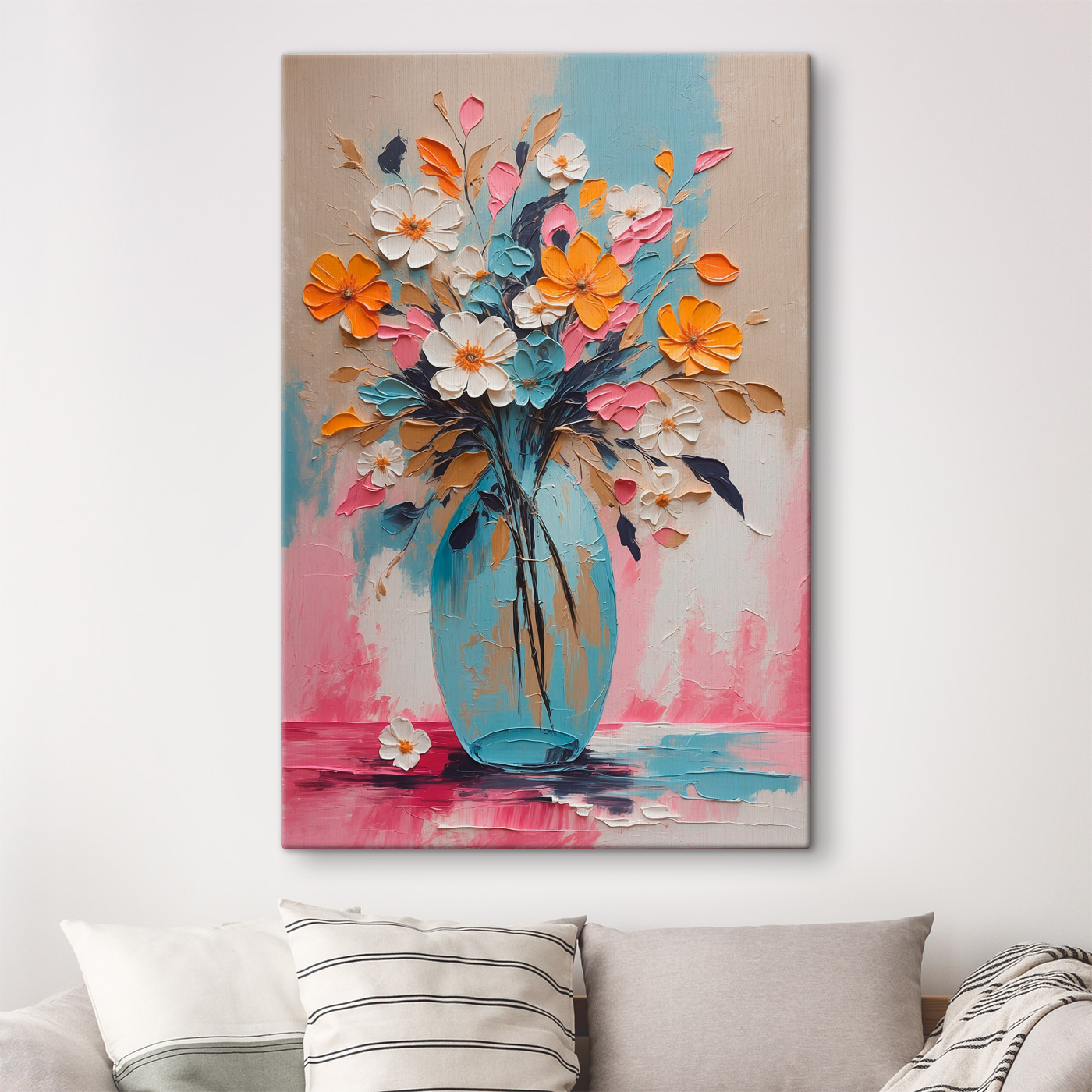 A painting of flowers in a vase A painting of flowers in a vase
