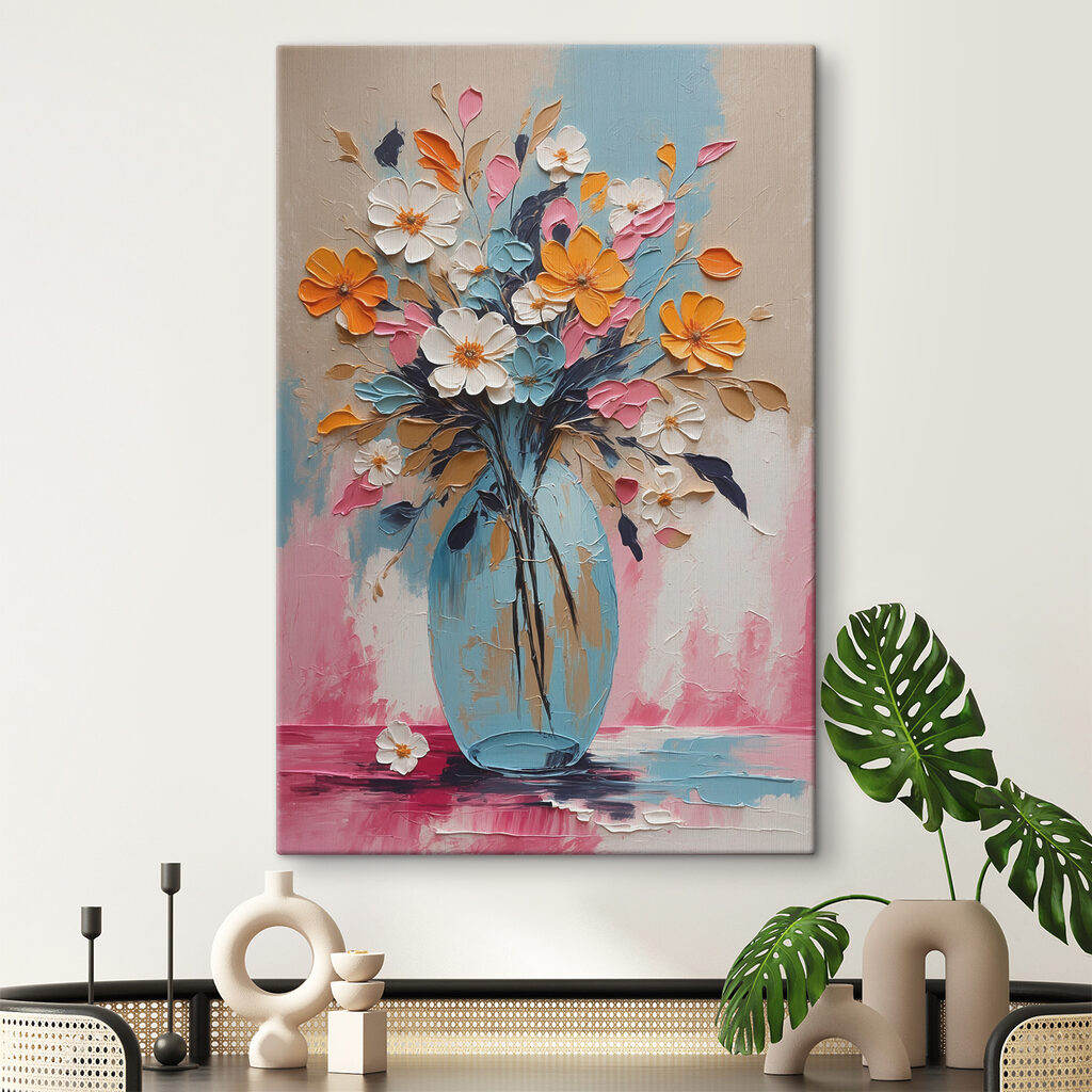 A painting of flowers in a vase A painting of flowers in a vase