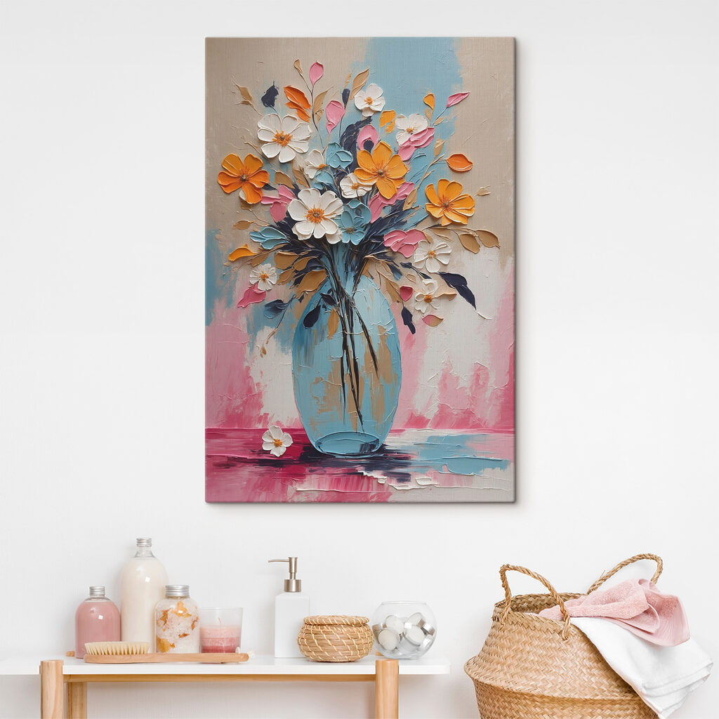 A painting of flowers in a vase A painting of flowers in a vase