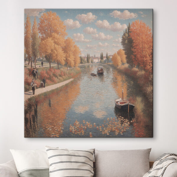Cuadros Cuadros Un cuadro en el que se ve un río con barcas y gente en él (SKU: s38598)
