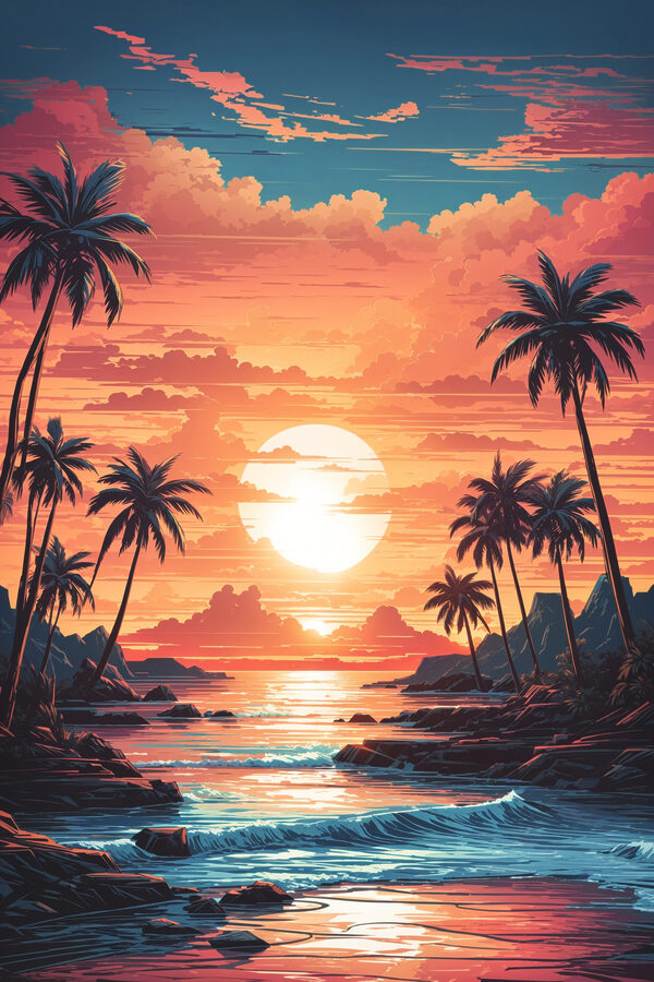 A sunset over a beach A sunset over a beach