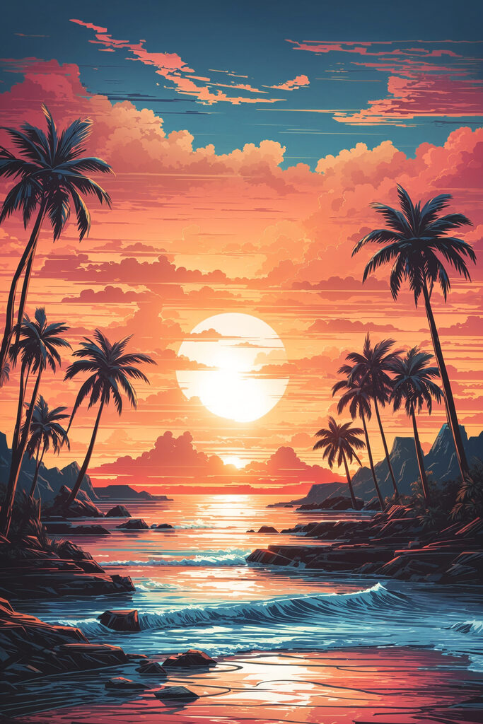 A sunset over a beach A sunset over a beach