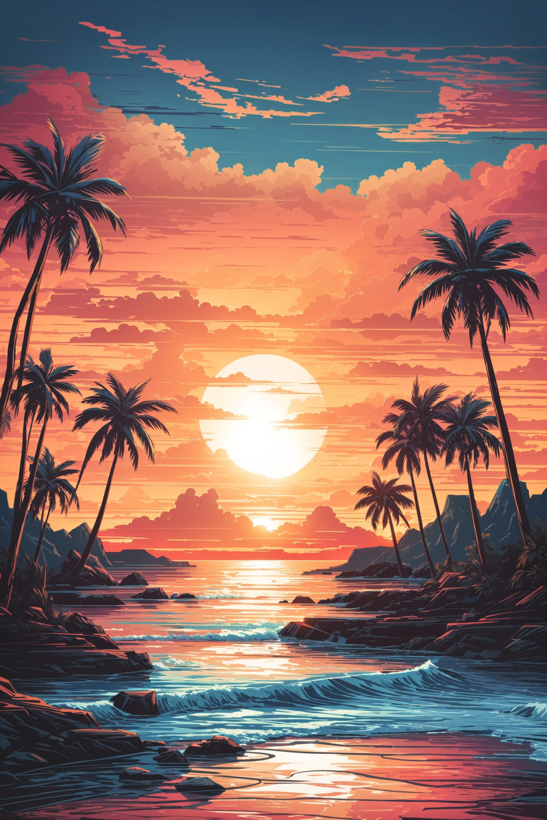 A sunset over a beach A sunset over a beach