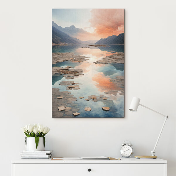 Cuadros Un lago rodeado de montañas rocosas y nubes (SKU: s38600) Cuadros Cuadros Un lago rodeado de montañas rocosas y nubes (SKU: s38600)
