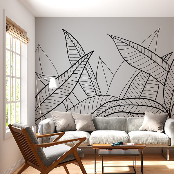 Un dibujo de hojas en blanco y negro Un dibujo de hojas en blanco y negro