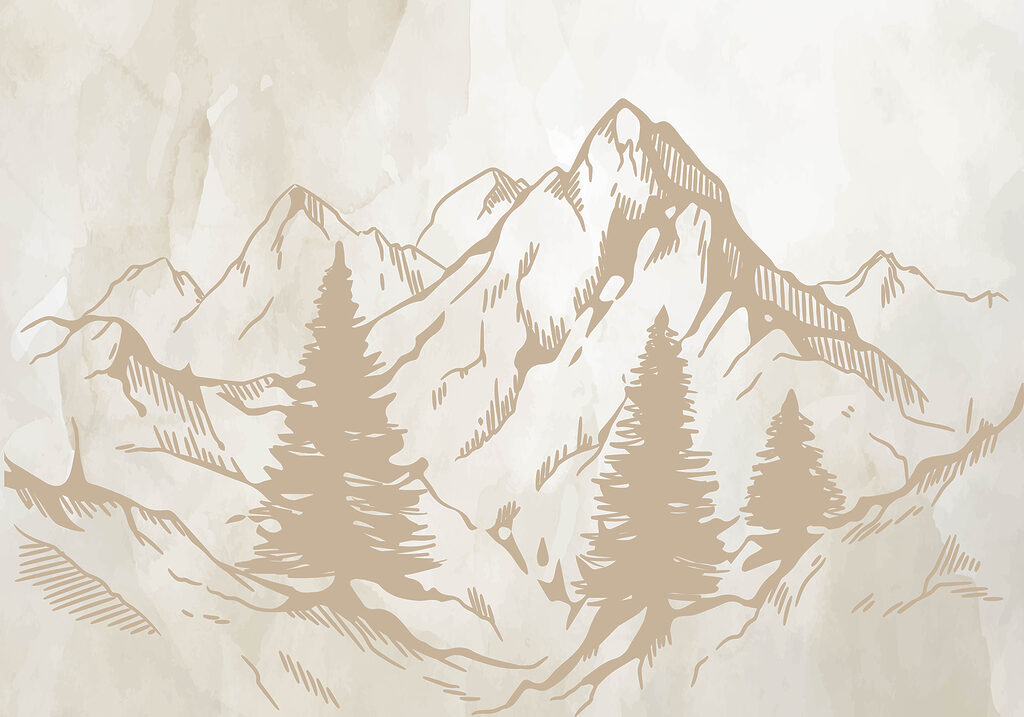 Un dibujo de montañas y árboles Un dibujo de montañas y árboles