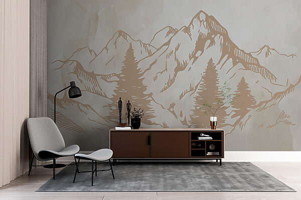 Un dibujo de montañas y árboles Un dibujo de montañas y árboles