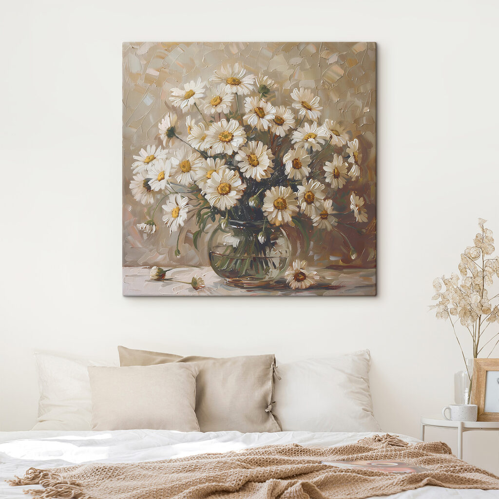 A painting of a vase of flowers A painting of a vase of flowers