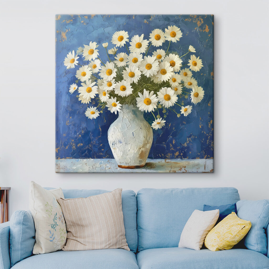 A painting of a vase of flowers
