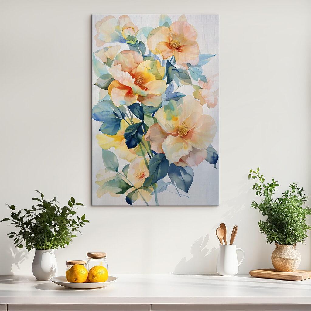 A painting of flowers and leaves