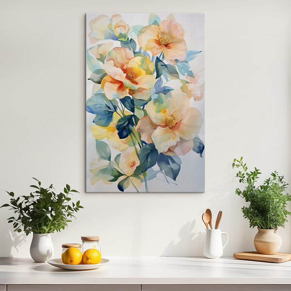 A painting of flowers and leaves