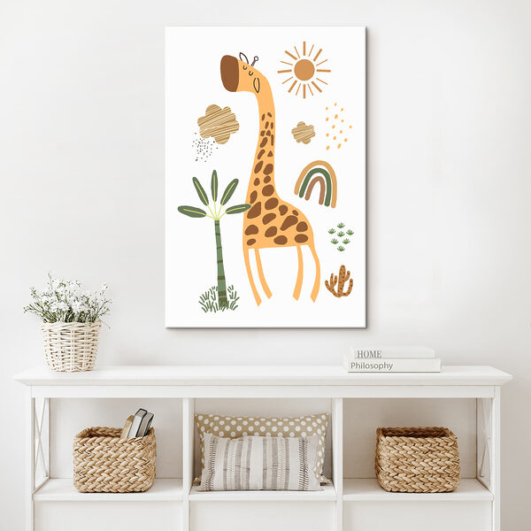 Cuadros Cuadros Una jirafa con un árbol y un arcoíris (SKU: s38787)