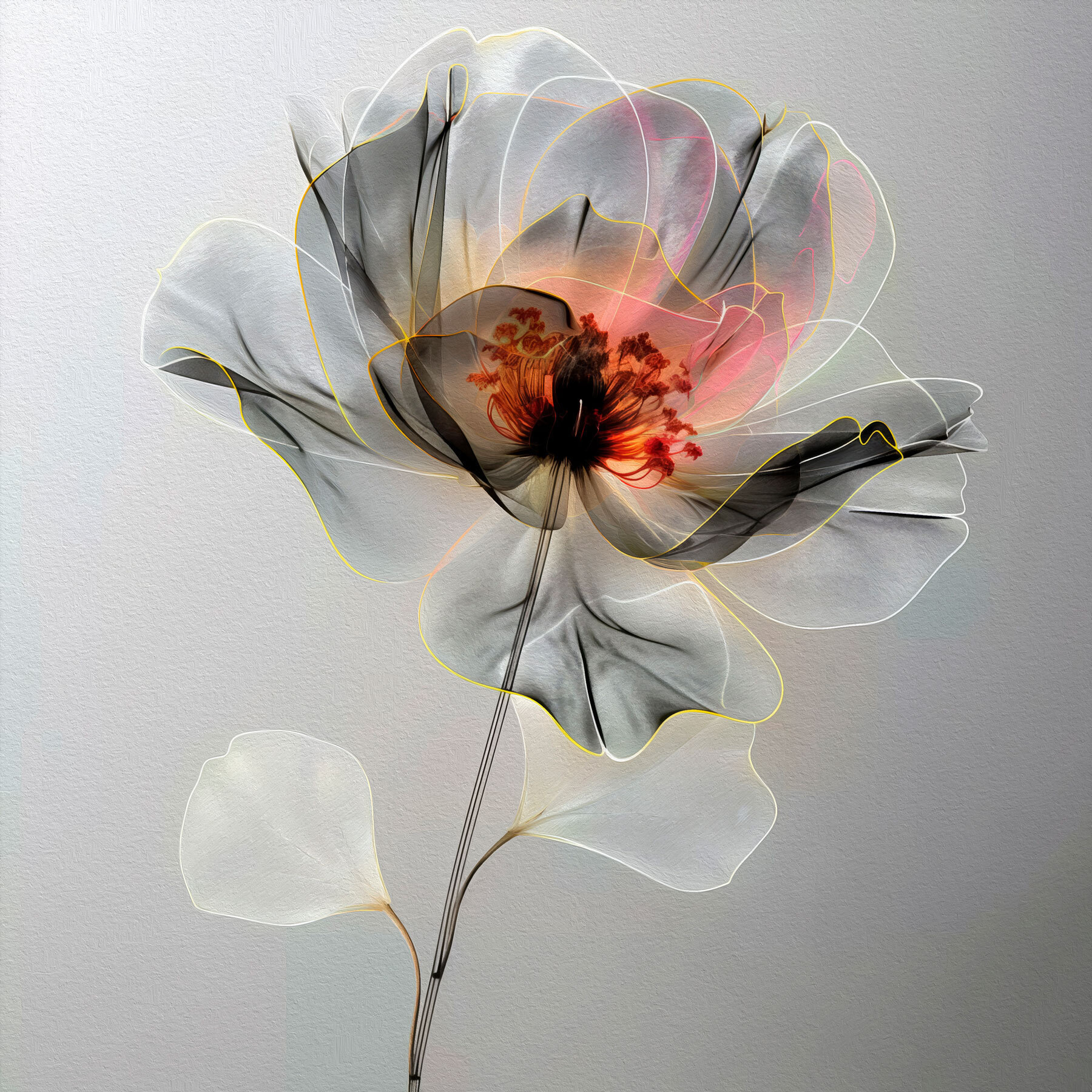 A transparent flower with a leaf