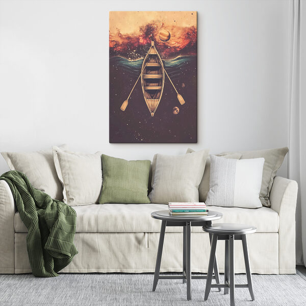 A boat with paddles in the water
