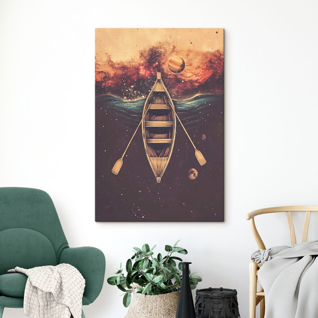 A boat with paddles in the water
