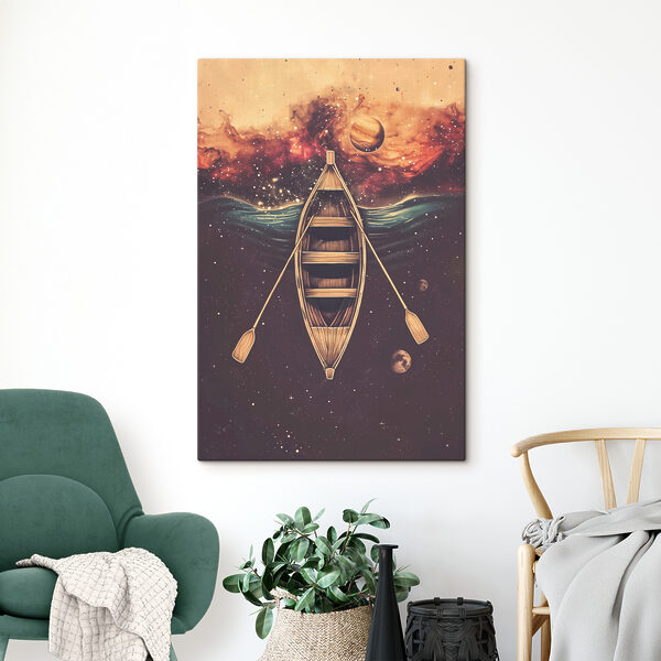 A boat with paddles in the water